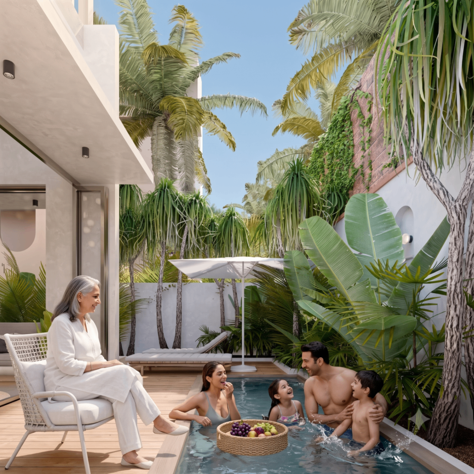 Three generations enjoying the private pool together at Amara