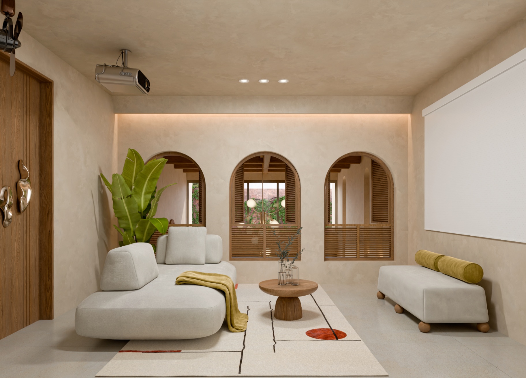 A private home theatre lounge for slow evenings together.