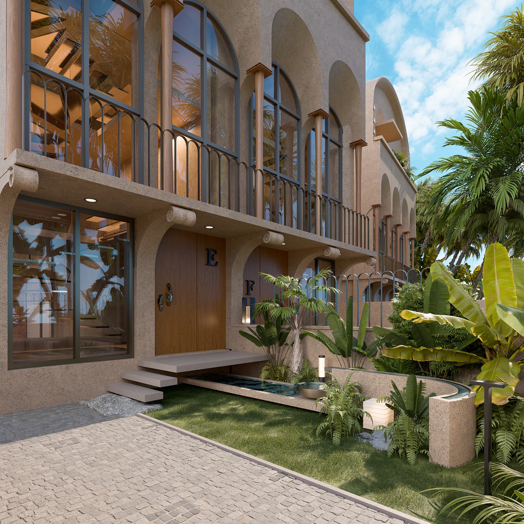 Arched colonnade entrance at Amara