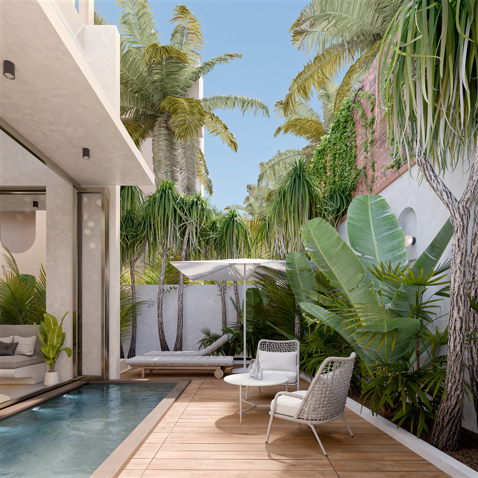 Sun-warmed teak decks beside your own quiet plunge pool.
